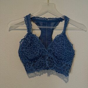 Aerie Blue Lace Racerback Bralette Medium Floral Pattern Soft Comfort